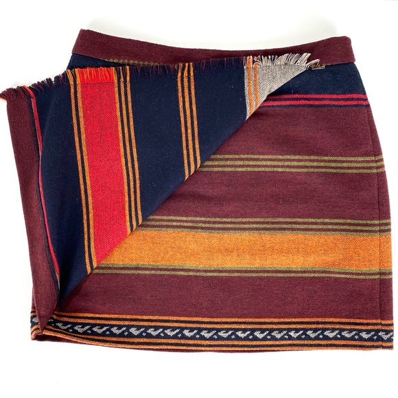 Ann Taylor Loft Petites Wool Blend Southwestern Faux Wrap Fringe Blanket Skirt - Picture 2 of 15